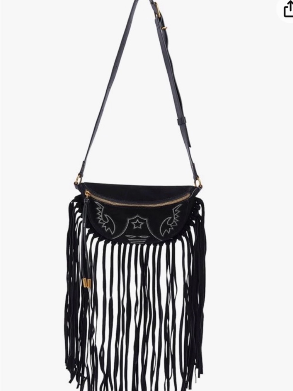NEW Dolce Vita Black Suede Fringe Crossbody Bag with Star Stitch Detail